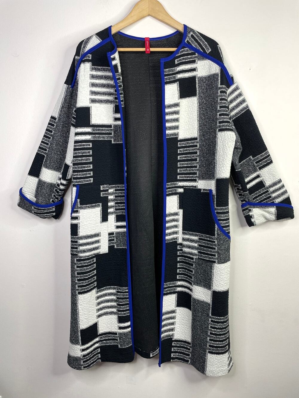 IC by Connie K Long Textured Open Duster Jacket Artsy Minimalist Black Blue L